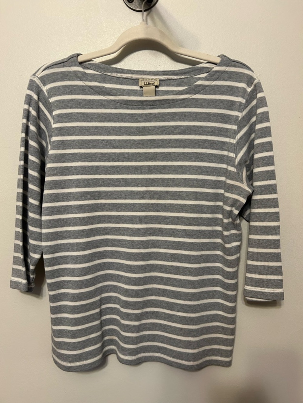 L.L.Bean Light Gray and White Striped Top